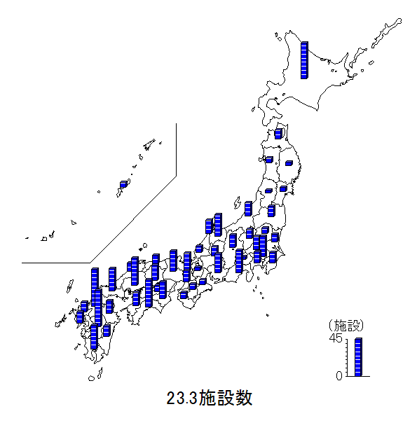 都道府県別　介護医療院の施設数（2023年3月時点）