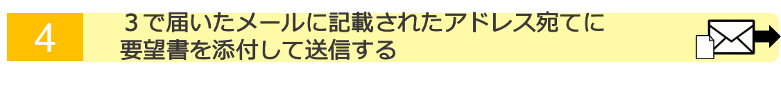 4.3で届いたメールに記載されたアドレス宛に要望書を添付して送信する